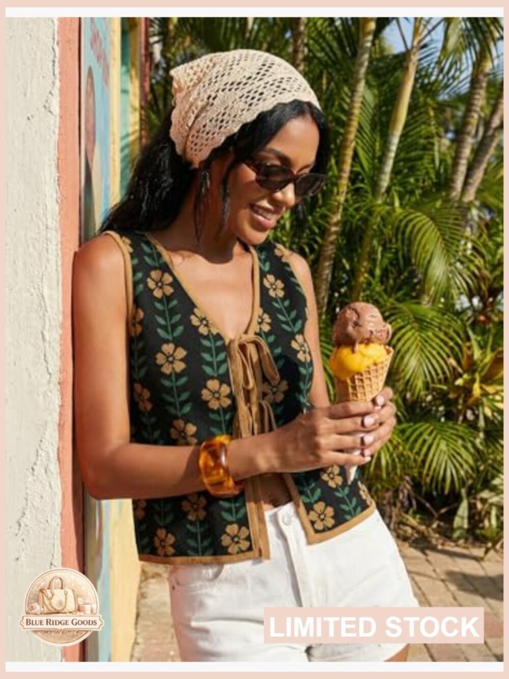 Tie Front Sleeveless Knit Sweater Vest Y2K Classic Loose Fit Summer Tank Top - Picture 5 of 7